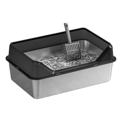 Boîte de litière en acier inoxydable pour chat boîte haute encastrée scoop antiadhésif anti-fuite facile à nettoyer