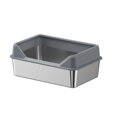 Boîte de litière en acier inoxydable pour chat boîte haute encastrée scoop antiadhésif anti-fuite facile à nettoyer
