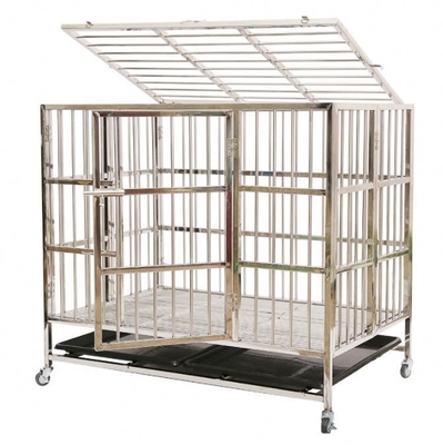 Grande cage pliable en acier inoxydable pour chiens sans motif et fermeture en poussée