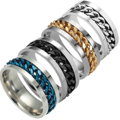 Coloris multiples 8mm largeur titane chaîne d'acier anneau de filature anneau pour la mode masculine
