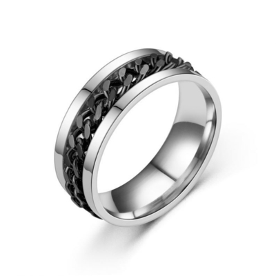 Coloris multiples 8mm largeur titane chaîne d'acier anneau de filature anneau pour la mode masculine